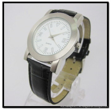 Reloj de cuero de aleación de Qurtz Reloj de cuero negro Relojes de aleación de banda de cuero
